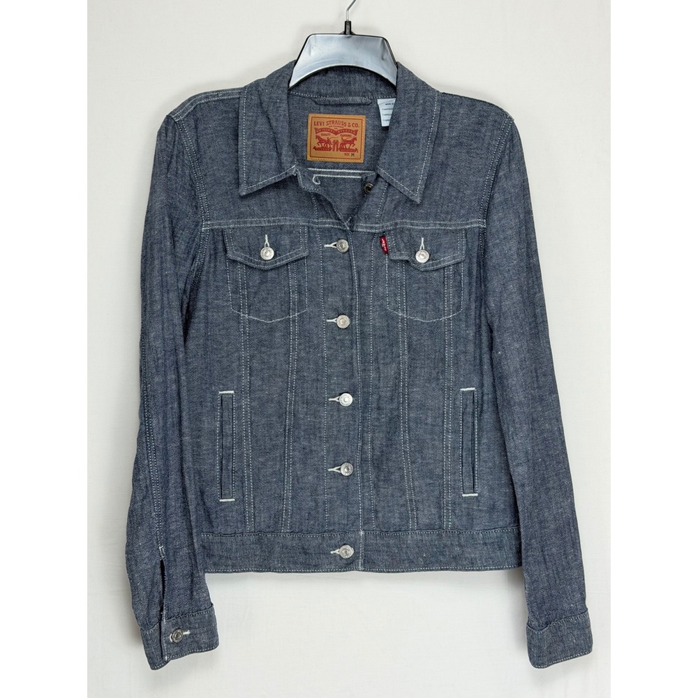 Levi's Women Cotton/ Linen Trucker Jacket M Blue Chambray Button Up